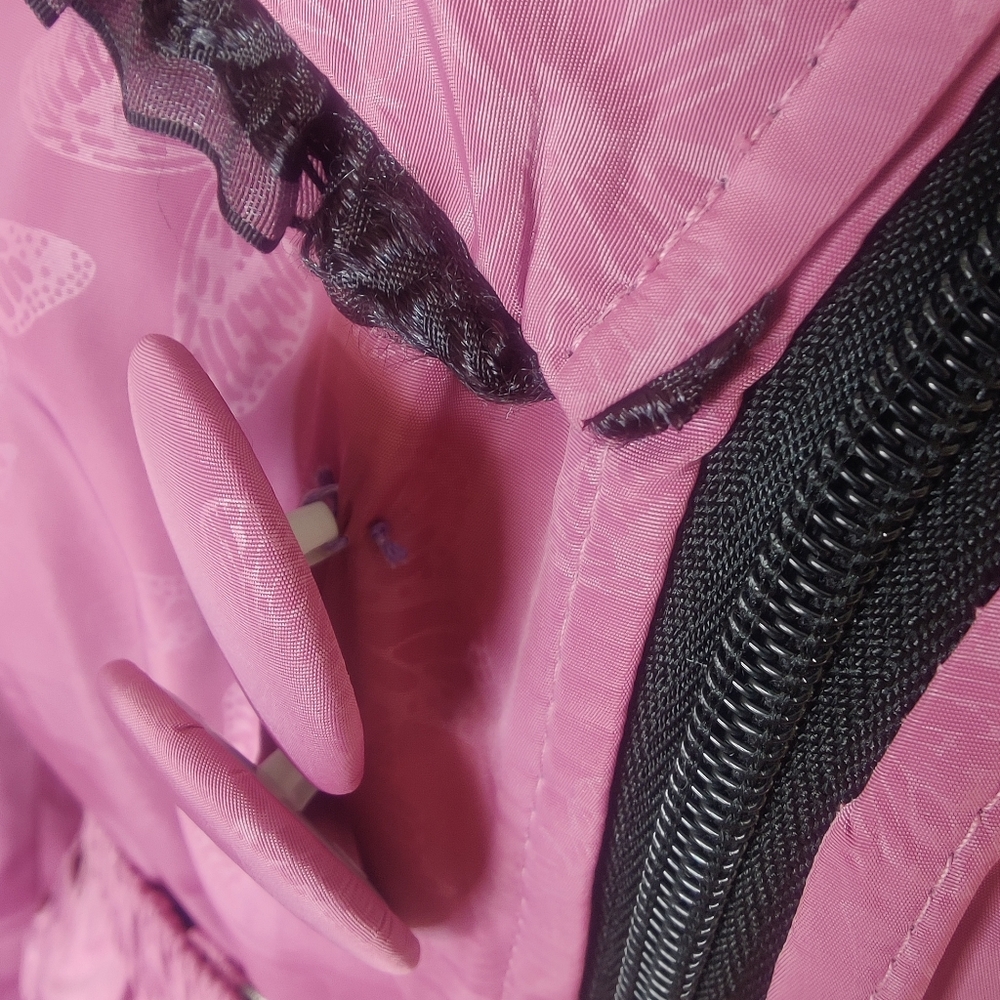 Pink Butterfly Pattern Ruffle Accent Winter Coat - Picture 16 of 16